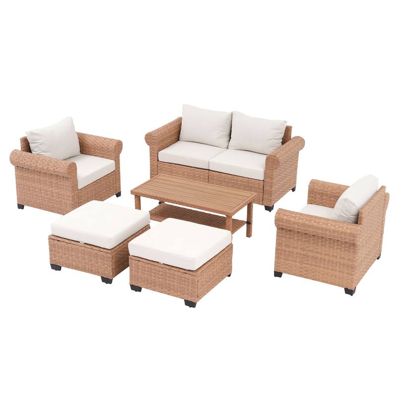 Outdoor 6-Piece PE Rattan Patio Furniture Set