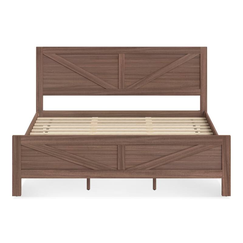 King/Queen Size Wood Platform Bed Frame With Headboard, Solid Wood Platform Bed, No Box Spring Needed, Easy Assembly