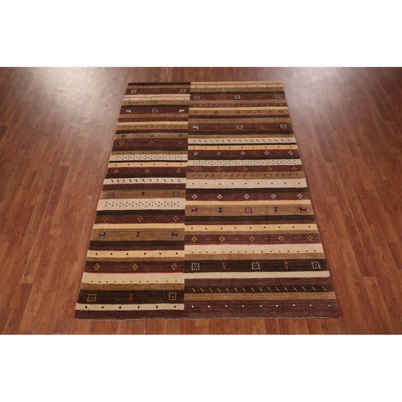 Tribal Striped Gabbeh Indian Area Rug Hand-Knotted Wool Carpet - 5'3"x 7'9"