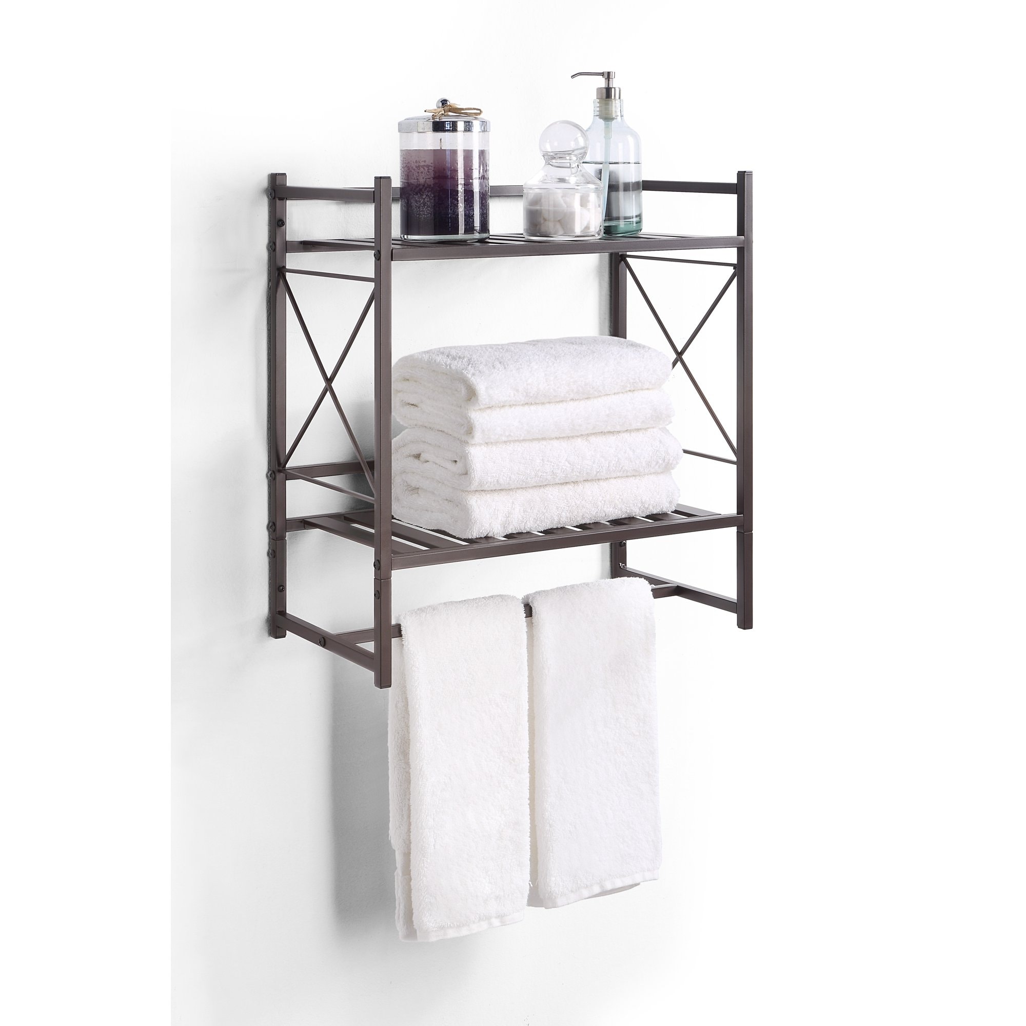 2-Tier Wall Mount Shower Organizer Towel Storage Rack