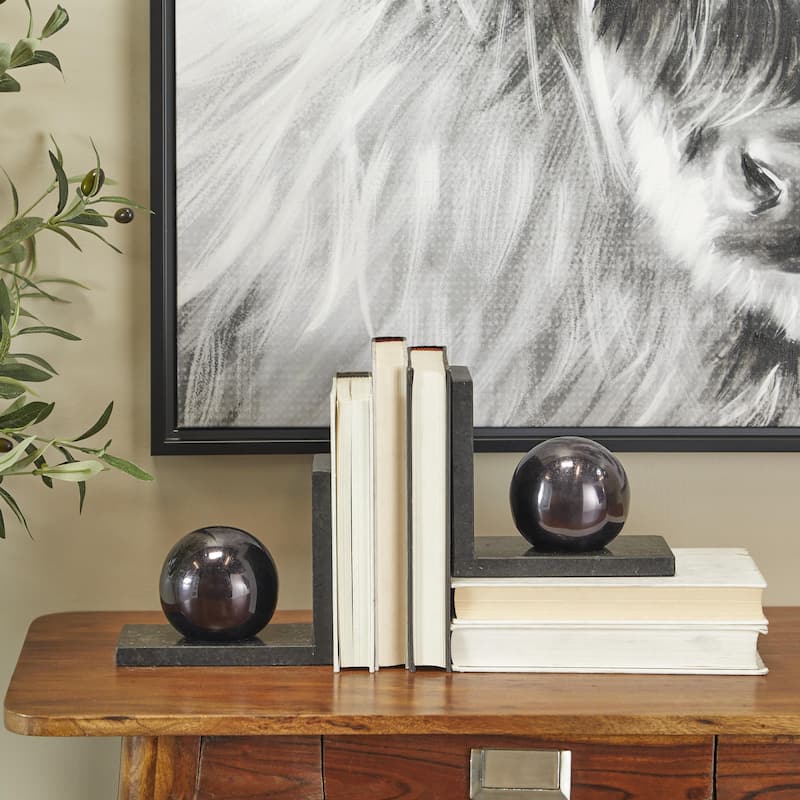 Marble Orb 7 lbs Decorative Bookends - Set of 2 Black or Gold - CosmoLiving by Cosmopolitan