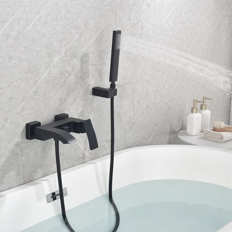 Waterfall Wall Mount Roamn Tub Faucet with Hand Shower Brass Single Handle Modern Bathtub Filler with Valve