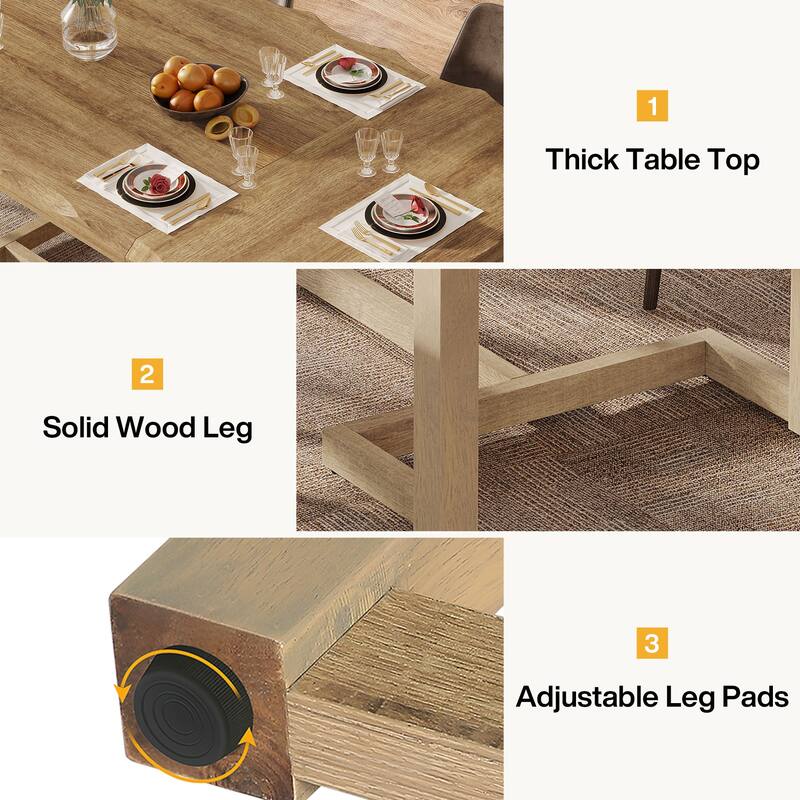 Rectangular Wood Dining Table with Solid Wood Legs, Kitchen Table for Dining/Living Room