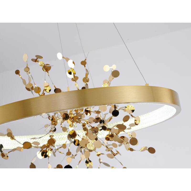 1-Light Gold Stainless Steel LED Chandelier With Confetti Interior