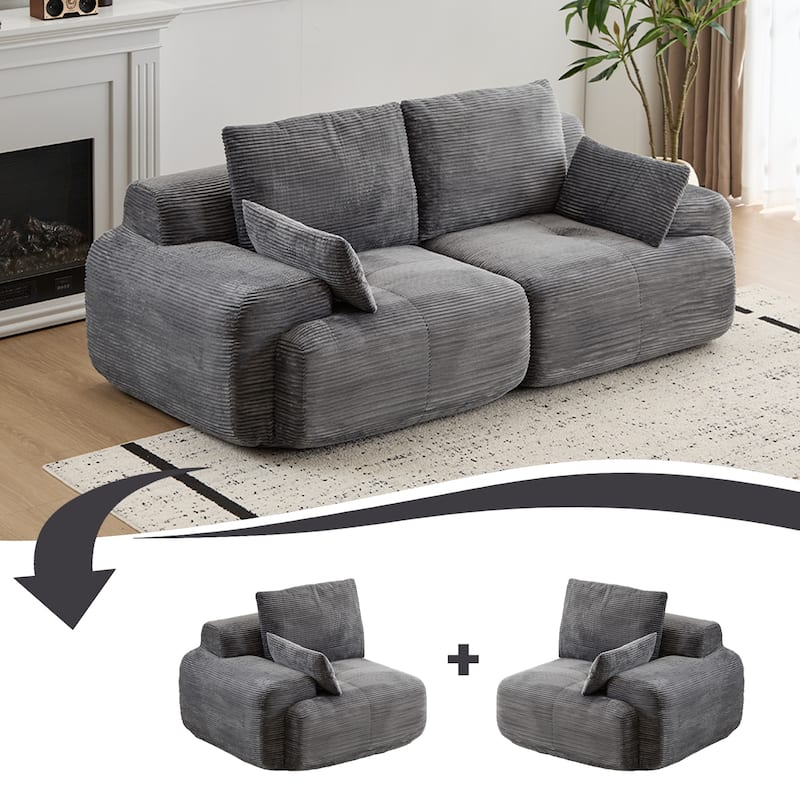 Oversize Memory Foam Compressed Deep Seat Couch Loveseat Sofa Pet-Friendly Corduroy 2 Seater Modular Sectional Sofa, No Assembly