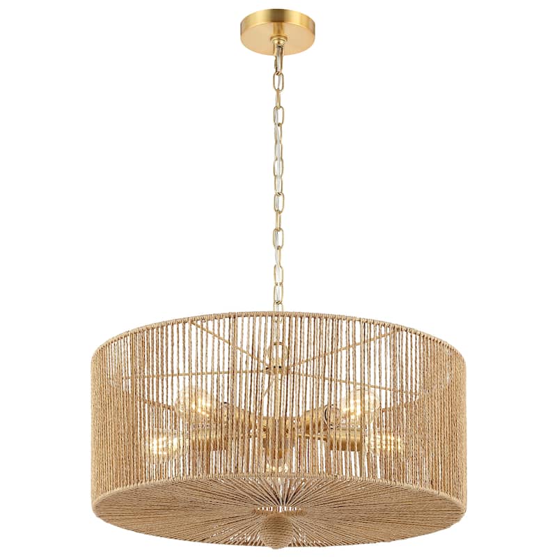 SAFAVIEH Lighting Crystele 5 Light 24" Pendant - 24" x 24" x 19-78" - withD/H - Natural/Gold - 24Wx24Dx78H