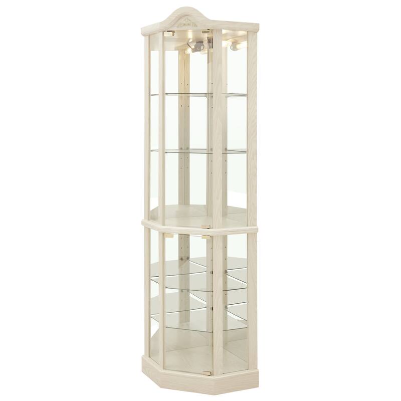 Glass Cabinet Lighted Corner Cabinet Corner Display Curio Cabinet, Glass Display With Light Bar Cabinet, Wine Cabinet