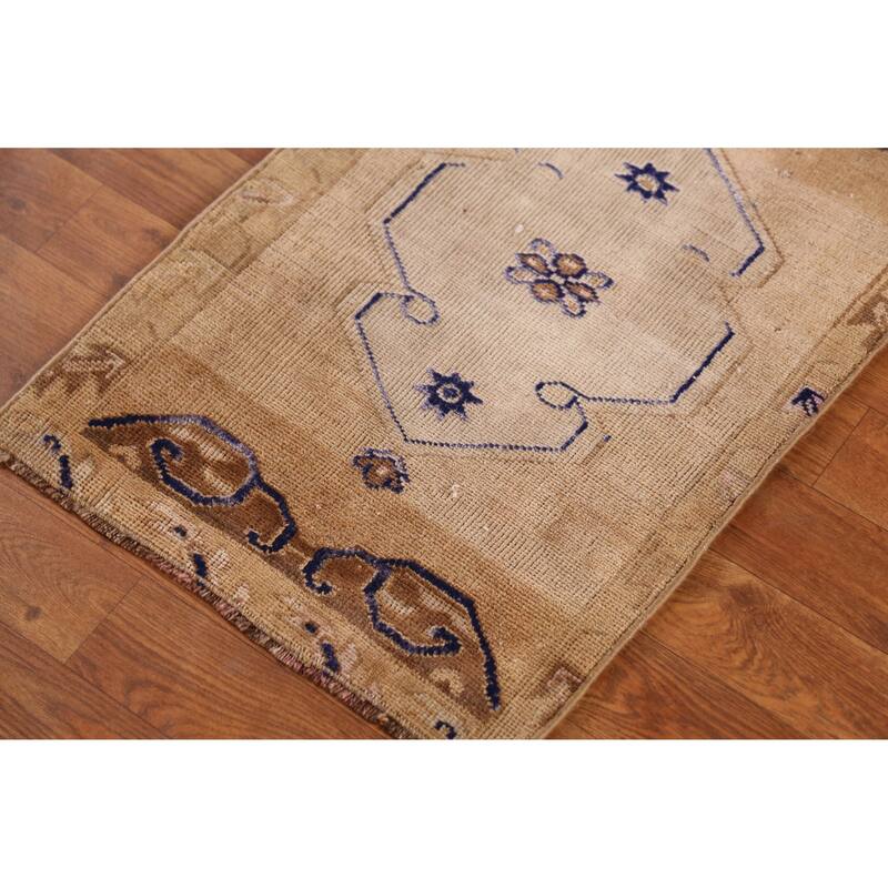 Hand Knotted Oriental 100% Wool Carpet Transitional Geometric Beige & Ivories Anatolian Area Rug - 2' 6'' X 1' 7''