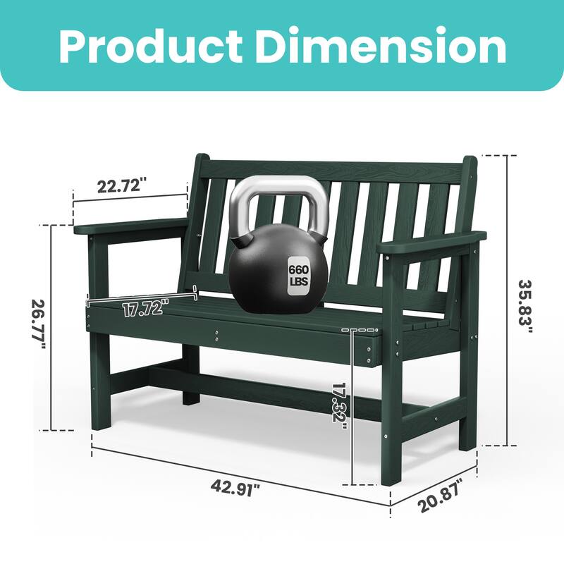 Outdoor 2-Person Garden Bench 42.92-in W x 35.83-in H