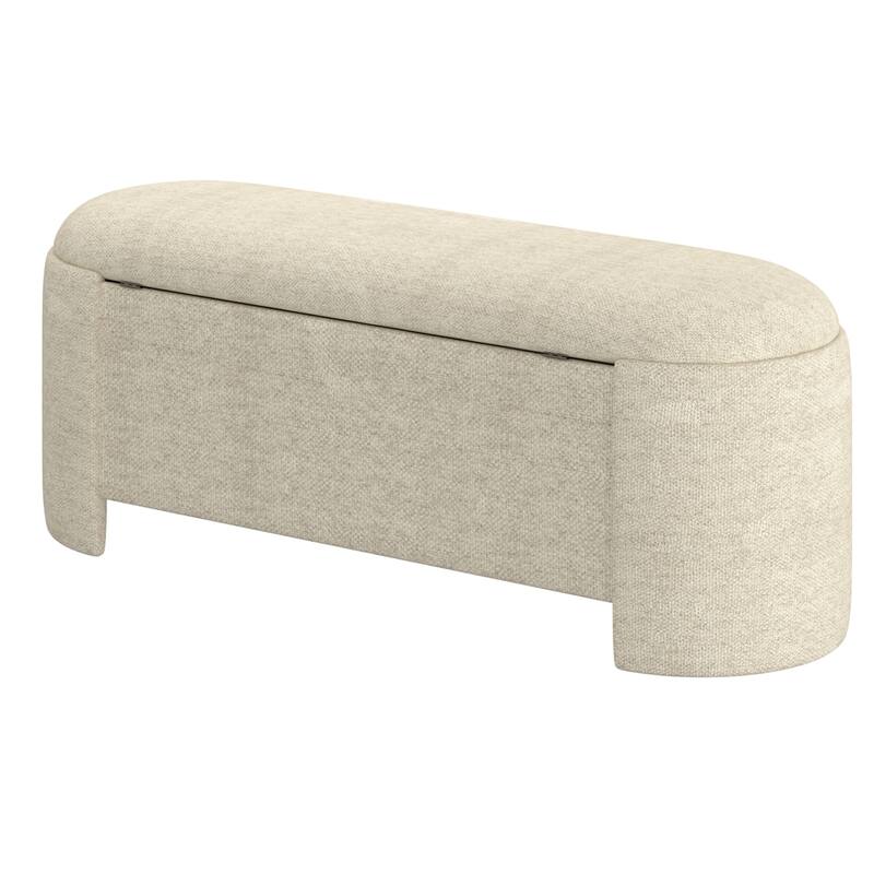 Modern Fabric Storage Ottoman - Beige