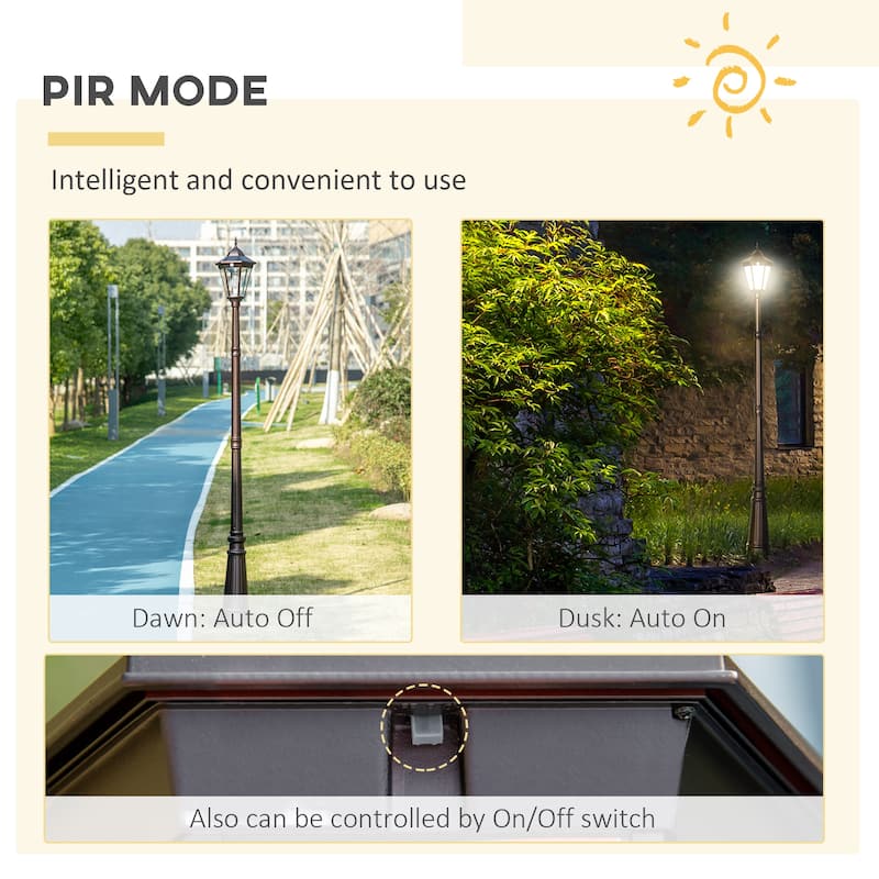Outsunny 94.5" Solar Lamp Post Light, Dusk to Dawn Vintage Style Street Light, Aluminum Solar Powdered Lamp, PIR Motion Sensor
