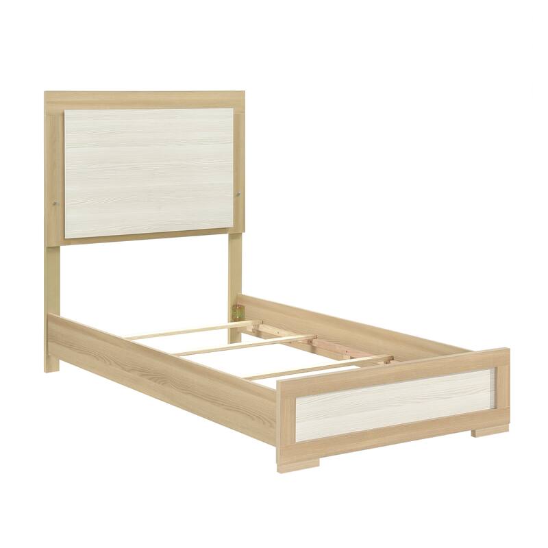 Twin Size Wood Panel Bed with LED Headboard and Contemporary Design