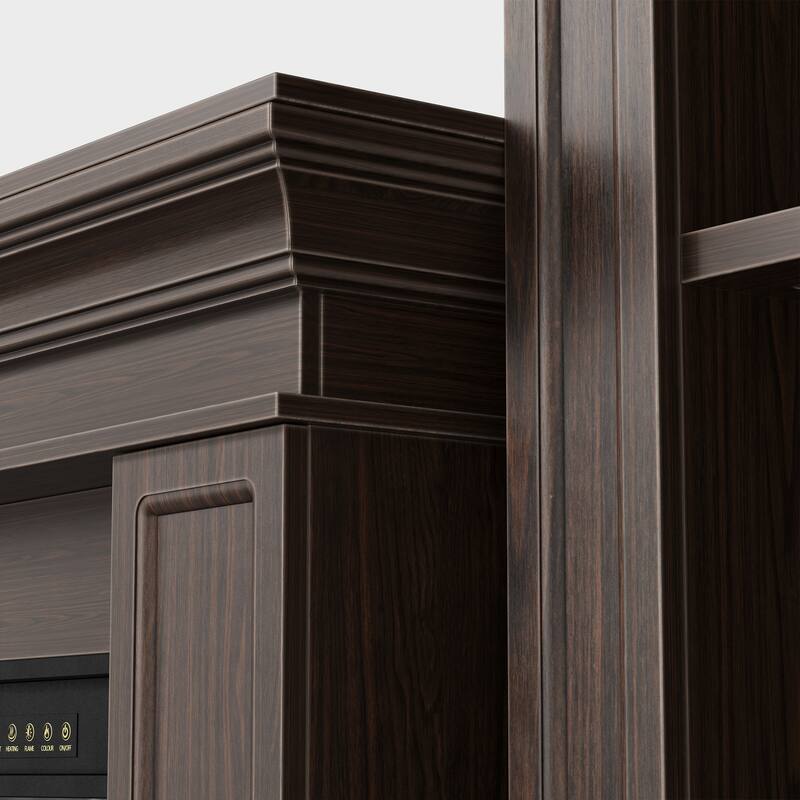 Electric Fireplace Mantel with Bookshelves, 115.5" Entertainment Center with Built-in Shelving