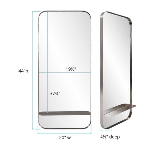 Allan Andrews Rectangular Stainless Steel Framed Wall Mirror with Built In Shelf - 44"H x 20"W