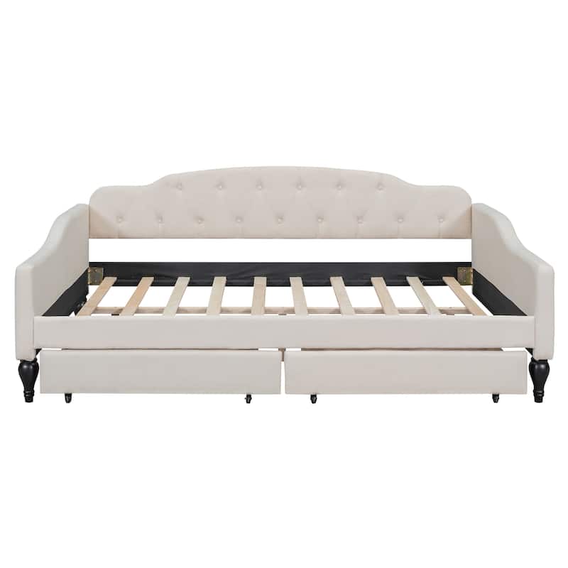 Full Size Upholstered Tufted Daybed with Two Drawers