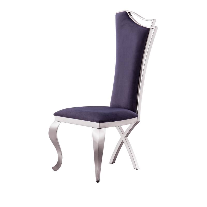 Set of 2 Leatherette/Velvet Unique Design Backrest Dining Chair with Stainless Steel Legs - Grey