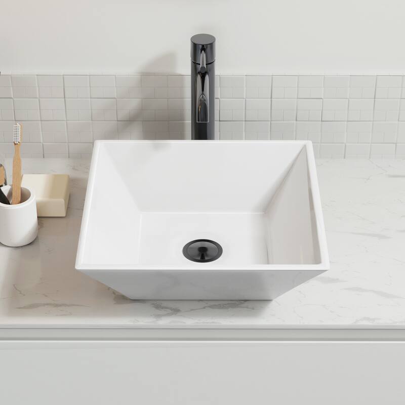 Sinber White Ceramic Countertop Bathroom Vanity Vessel Sink - 16" x 16" x 4.92"