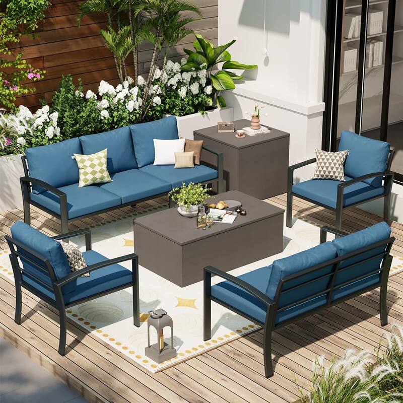 AECOJOY Metal Patio Furniture Set 7 Pieces Modern Outdoor Conversation Set