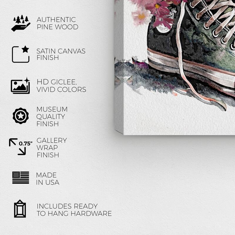 Wynwood Studio Fashion and Glam Chucks and Flowers Pink and Modern & Contemporary Wall Art Canvas Print