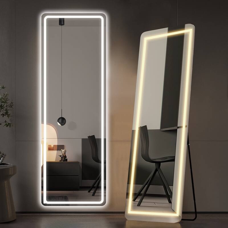 Floor Mirror with LED Light, Full Length Mirror with Stand, Hanging Mirror Wall Mounted Mirror, Full Body Mirror for Living Room - 64"L x 20.6"W