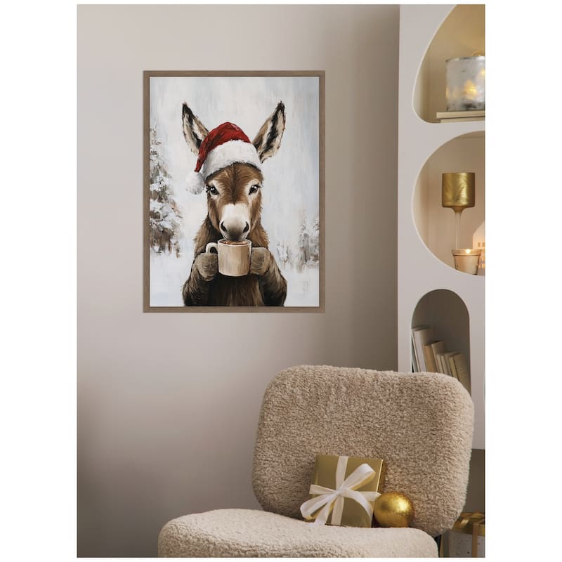 Kate and Laurel Framed Canvas Donkey Winter Hot Cocoa by The Creative Bunch Studio