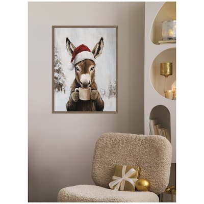 Kate and Laurel Framed Canvas Donkey Winter Hot Cocoa by The Creative Bunch Studio