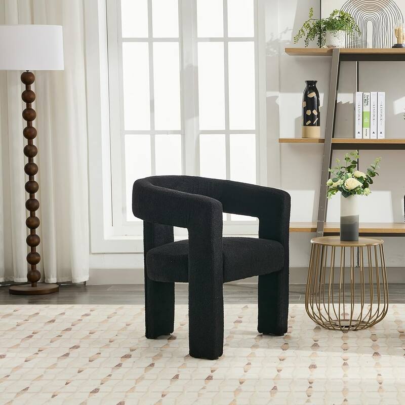 Modern Barrel Kitchen & Dining Room Chairs Set, Upholstered Accent Chairs with Arm - Black