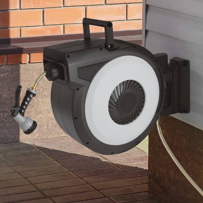 Pure Garden Retractable Hose with 9 Nozzle Patterns - Hose Reel Wall Mount with 180-Degree Swivel Bracket and Auto-Rewind