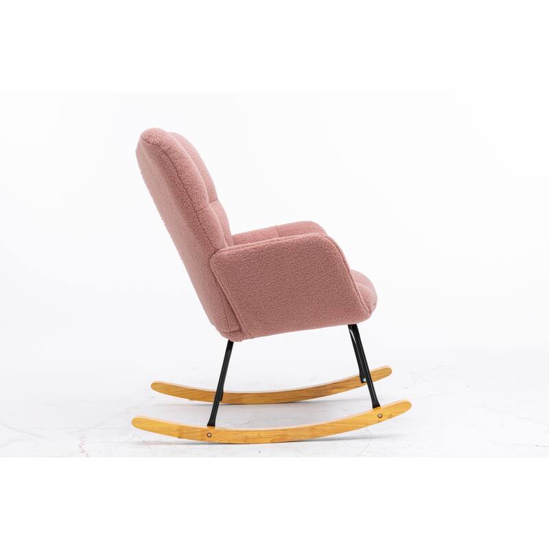 Mid Century Modern Teddy fabric Tufted Upholstered Rocking Chair Padded Seat for Living Room Bedroom