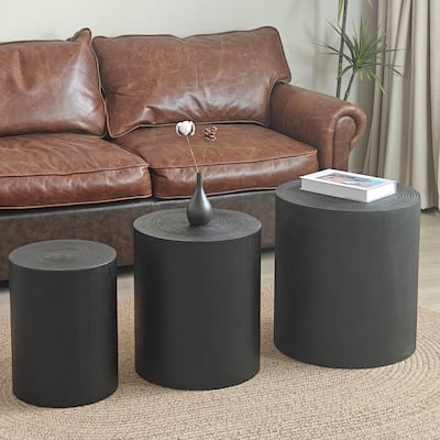 Set of 3, Rounded Wood Coffee Tables