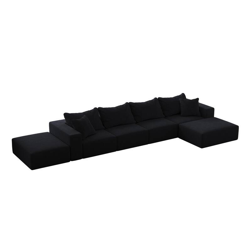 Oversized Chenille Upholstered Sectional Sofa Set Modular Couch Cloud Sleeper Sofa Bed with Ottomans and Pillows for Living Room