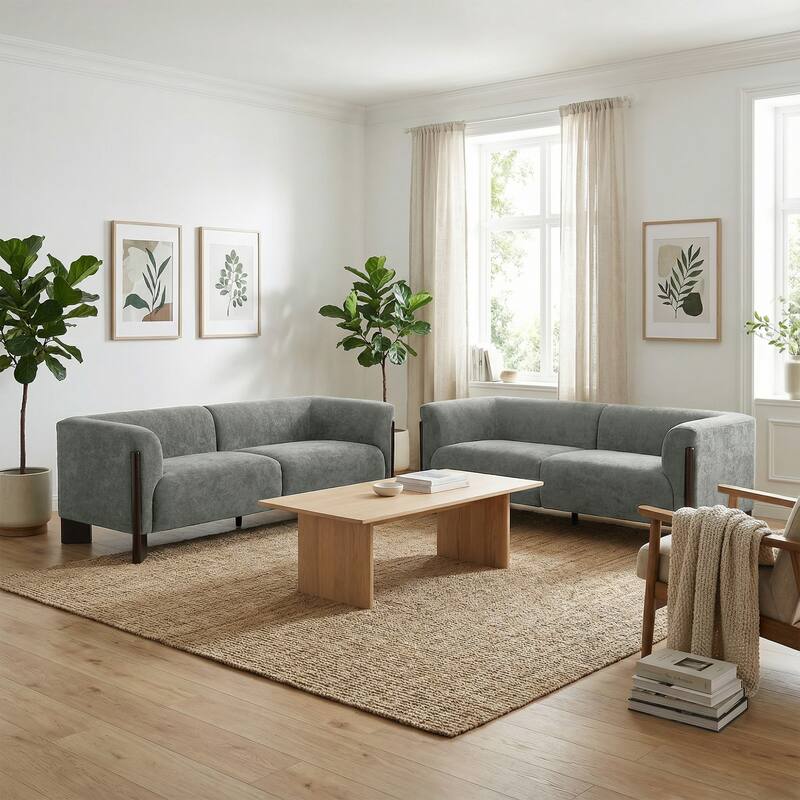 81 inch Wide Nordic Oversized Loveseat Sofa Set of 2 - Grey-Chenille