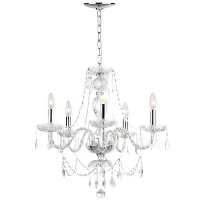 SAFAVIEH Lighting Siemona Adjustable 5-Light Chrome Chandelier - 22.5"x22.5"x27.5 - 99.5" - Chrome/Clear