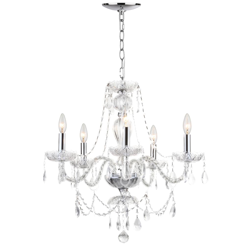 SAFAVIEH Lighting Siemona Adjustable 5-Light Chrome Chandelier - 22.5"x22.5"x27.5 - 99.5" - Chrome/Clear
