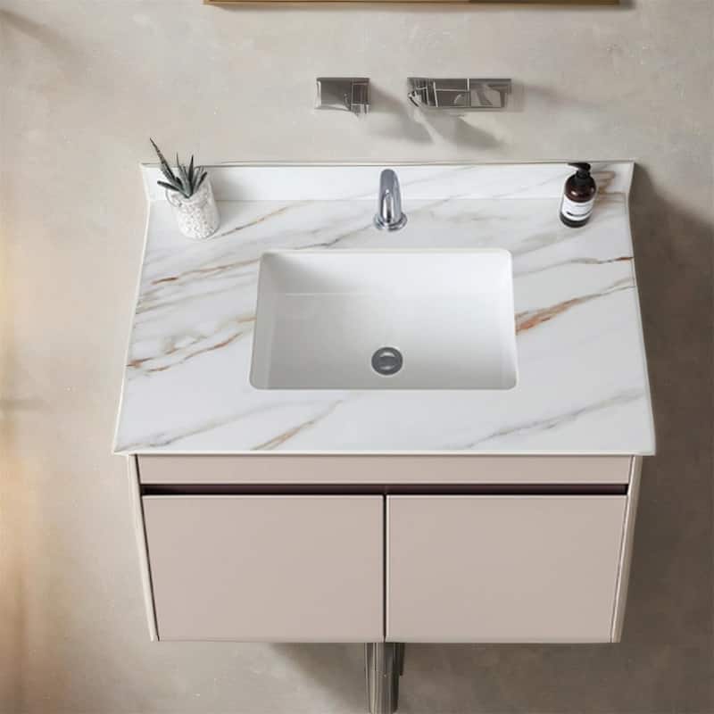 37" Bathroom Marble Undermount Vanity Top with 4" Height Backsplash
