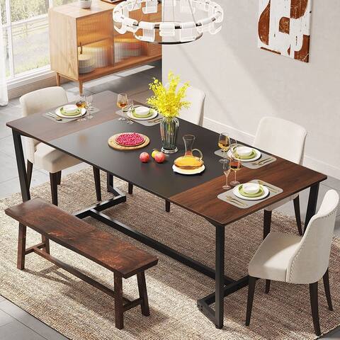 71 inch Dining Table for 6, Industrial Kitchen Table Dining Room Table - Brown