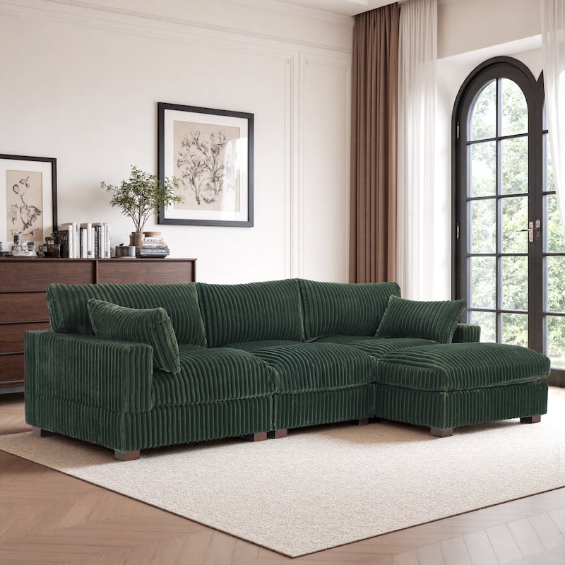 Oversized Plush Modular Sectional Sofa Set L Shaped Couch - 3-piece/Green - Right Facing
