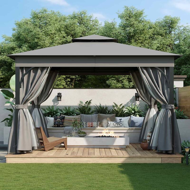 10x12 FT Outdoor Gazebo Tent with Double Roofs and Mosquito Netting