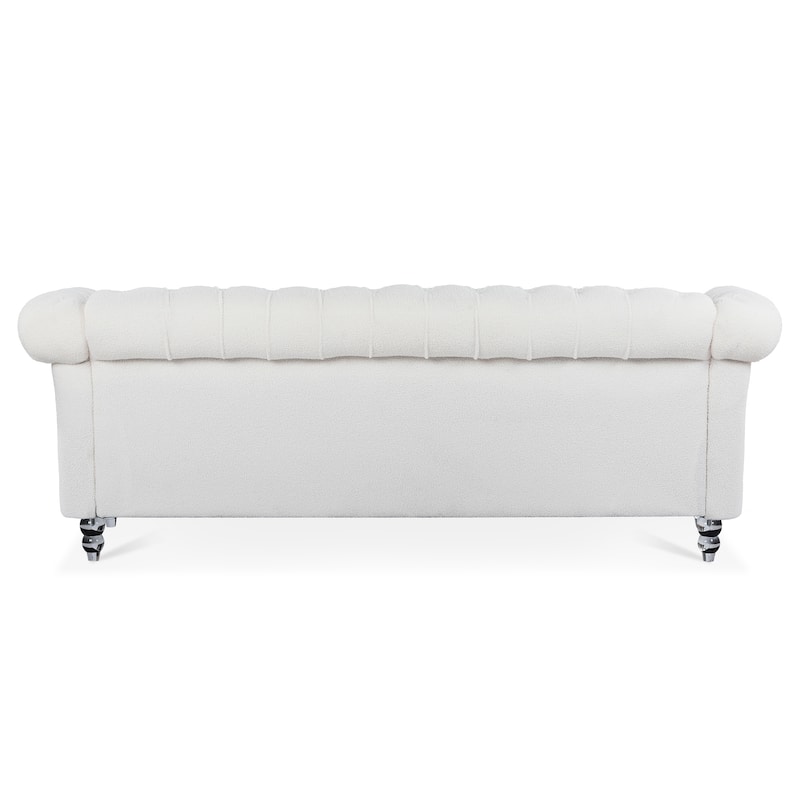 Nordic White Tufted Rolled Arm Upholstered Sofa - 32.09 x 84.65 x 28.35