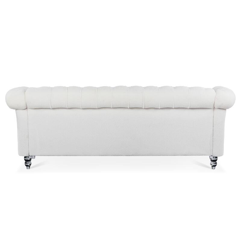 84.65"PU Rolled Arm Chesterfield Three Seater Sofa.