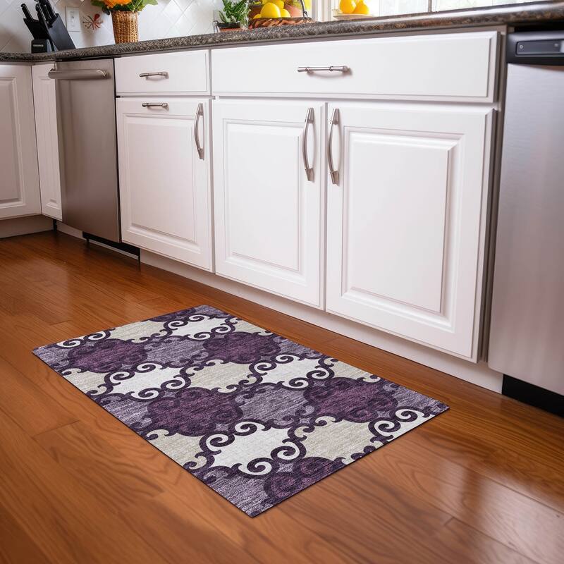 Premium Washable Super Soft Ornate Scroll Mayfield Rug - Eggplant - 1'8" x 2'6"