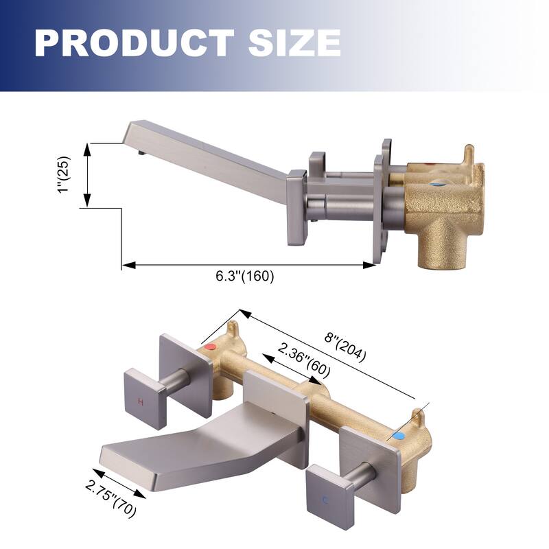 WOWOW Dual- Handle Waterfall Bathroom Wall-mount Faucet in Modern
