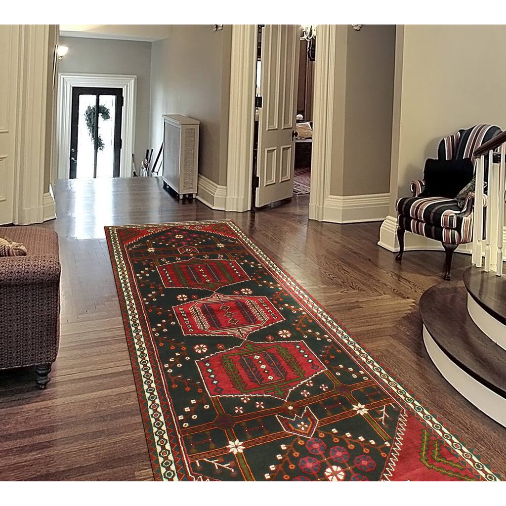 Fine Vintage Distressed Kurush Charcoal/Red Runner - 3'8" x 9'6"