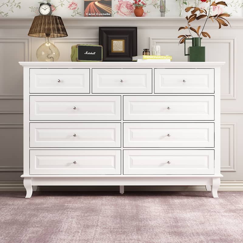 55.1"W 9-Drawer Dresser: Spacious and Sleek Design Chest Lacquer