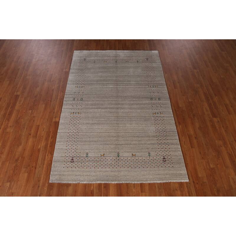 Hand Knotted Oriental 100% Wool Carpet Tribal Animal Pictorial Beige & Ivories Gabbeh Area Rug - 7' 9'' X 5' 0''