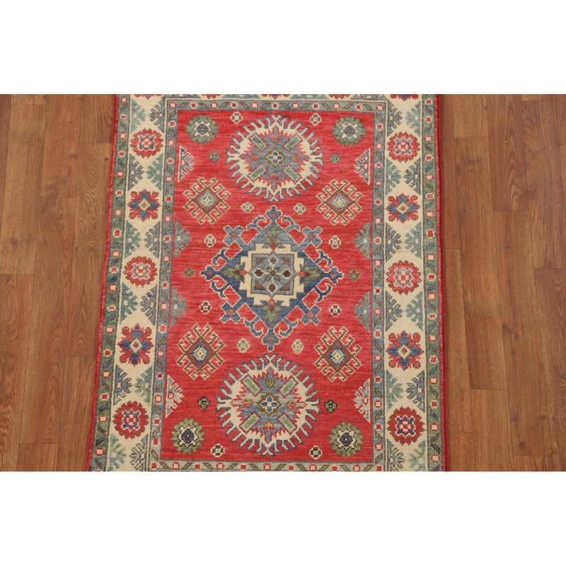 Traditional Kazak Accent Rug Hand-Knotted Red Wool Carpet - 2'7" x 4'0"
