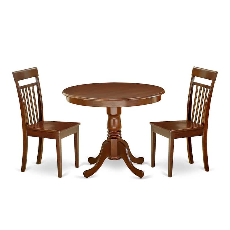 Round Dining Table Set - 3 Piece Kitchen Table with Chairs - 36 Inch Pedestal Table - Mahogany Finish