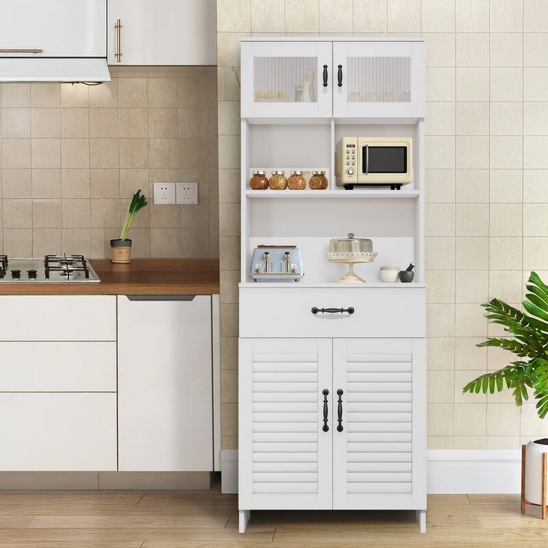 Water-Resistant MDF Bathroom Vanity with Louvered Doors, Tempered Glass Top Cabinet, and Decorative Hardware