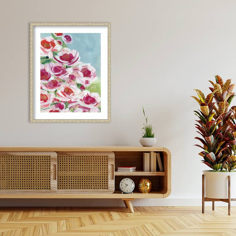 Peony Meadow by Yvette St. Amant Wood Framed Wall Art Print - Lila Silver