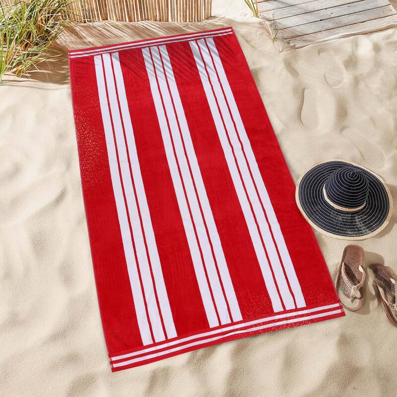 Superior Striped Large Oversized Cotton Beach Towel - Set of 2